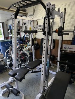 Complete Home Gym Setup — Marcy Home Gym, CAPHAUS 290 lb Barbell & Plates, Bowflex 552 Dumbbells — Ready to Use