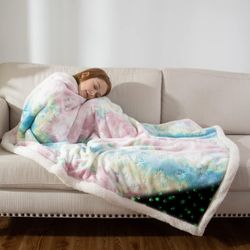 Glow In The Dark Animal Paws Blanket, Super Soft Fuzzy Lightweight Luxurious Cozy Warm Fluffy Plush Sherpa Multicolor Microfiber Blanket For Bed Couch