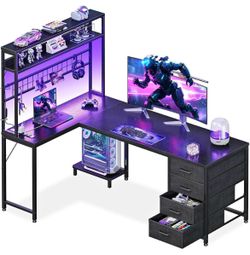59" L-Shaped Gaming Desk with LED & Outlets – NEW IN BOX