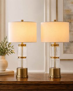 Pair of Uttermost Vaiga 1975 Glass and Brass Table Lamps