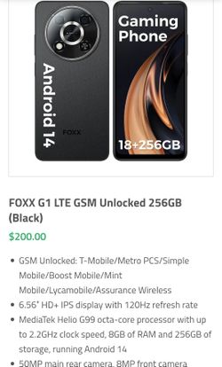 Foxx G1 Gaming Phone 256GB GSM Unlocked T-Mobile/Metro PCS/Simple Mobile/Boost Mobile/Assurance Wireless