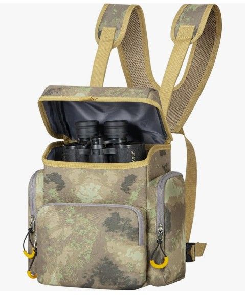 Binocular Harness Chest Pack, Camouflage Bino Case with Adjustable Strap, Magnetic Closure for Hunting Hiking Shooting