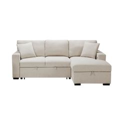 Brand new biege linen sectional with sofa sleeper and storage chaise (92 x 60 x 38H)