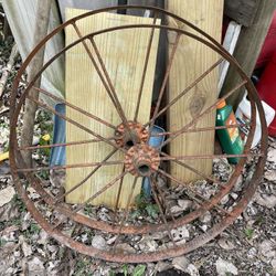 Heavy Steel Antique Wagon Wheel Pair 