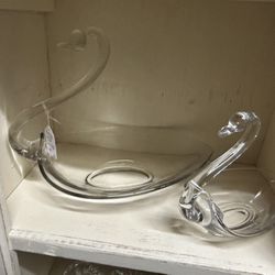 Small Vintage Glass Swan Candy or Trinket Bowl