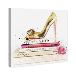 NEW Gold Shoe and Fashion Books Fashion and Glam Wall Art Canvas Print - Gold Pink Chanel Decor