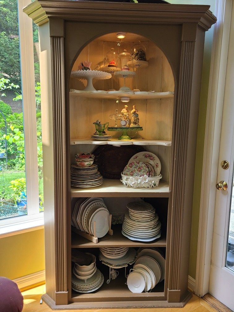 Corner China Cabinet Curio Shelf Shabbychic Farmhouse Country French Decor Display Store Shelving