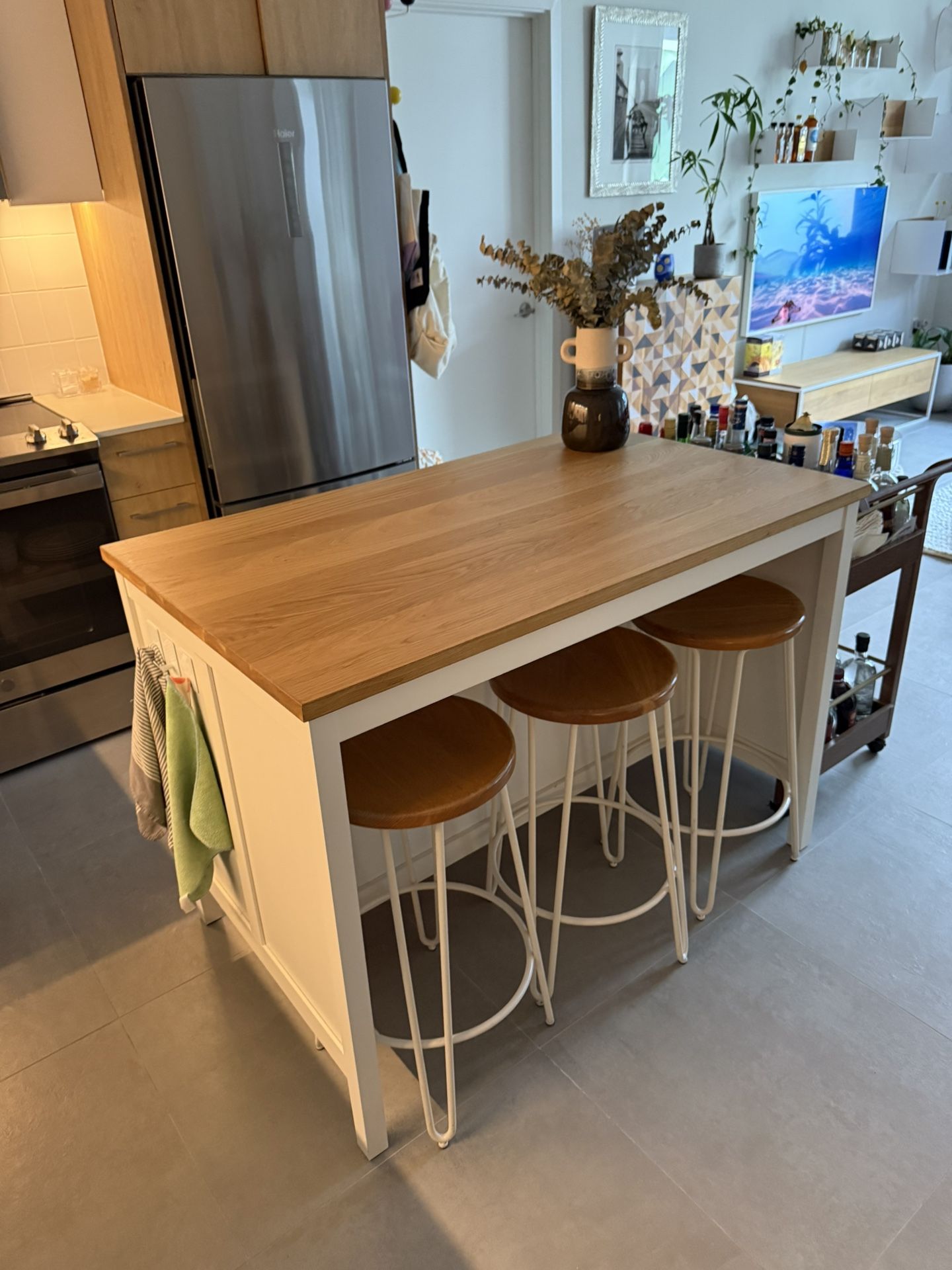 Ikea Kitchen Island With 3 West Elm Stools