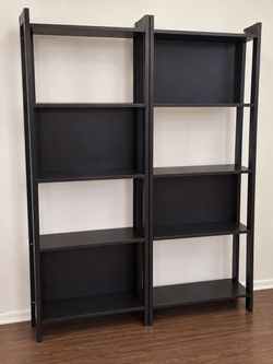 Set of 2 Tall Black Storage Shelves / Bookcases – Modern Open Shelving