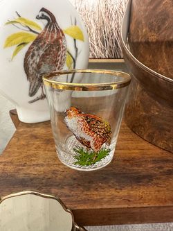 Vintage Bobwhite Quail Gold Rim Whiskey Glass – Hunting Cabin Barware