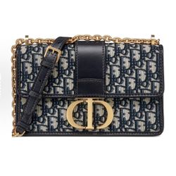 DIOR30 Montaigne Montaigne Series Old Flower Full Embroidery Oblique Printed Metal Chain Fabric Box Bag Crossbody Shoulder Bag(154)48