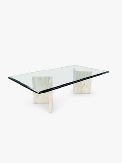 Mid-Century Modern Travertine Stone & Glass Coffee Table, c.1970’s - Delivery Available