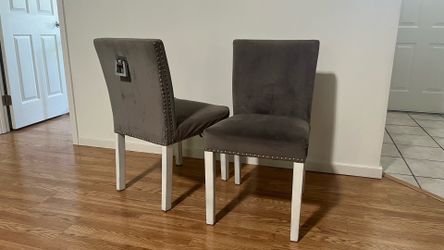 Set of 2 Gray Upholstered Dining Chairs