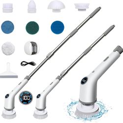 Electric Spin Scrubber, 2023 New Cordless Shower Scrubber with 9 Replacement Head, Plus Water Scraper, Mop Holder, 3 Adjustable Speeds and Adjustable 