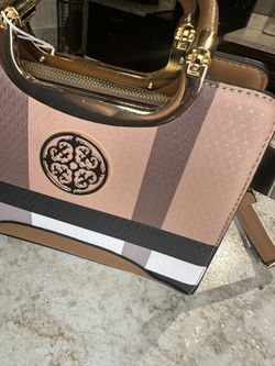 Luxury Structured Satchel in Blush & Tan – Gold Hardware, Elegant Top Handle (New w/ Tag)