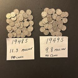 Coins – Jefferson Nickels – very low Mintages – 1948S and 1949S - Total 80 coins $61