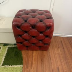 Red Tufted Leather foot stool