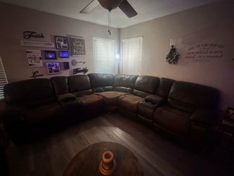 Large Brown Leather Reclining Sectional Sofa