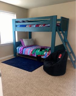 Teal Wood Bunk Bed with Ladder