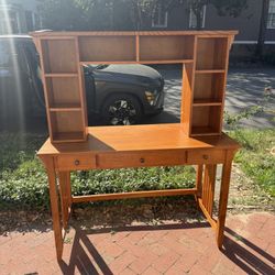 Mid-Century Style Wooden Writing Desk with Hutch & Drawers