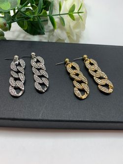 Simple crystal hip hop chain gold drop earrings, Silver and Gold (Set of 2)