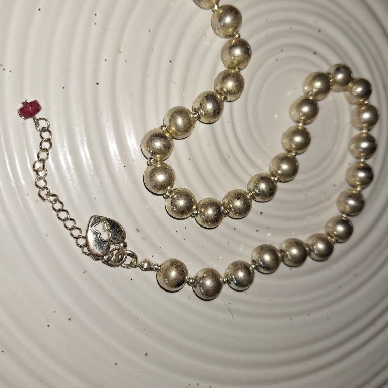 Vintage Silver Glass Bead Necklace 