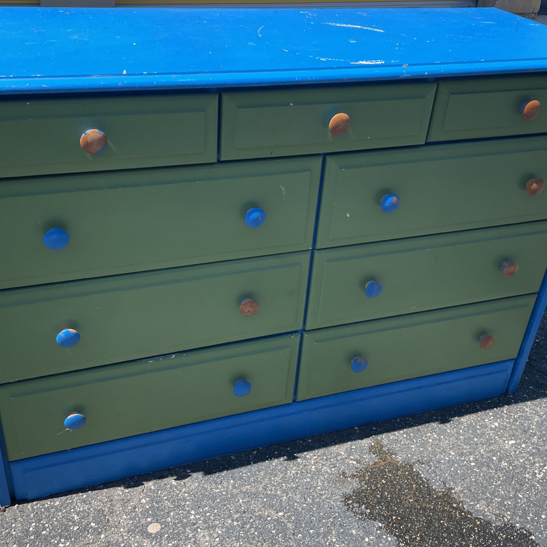 Blue And Green Dresser, Solid Wood