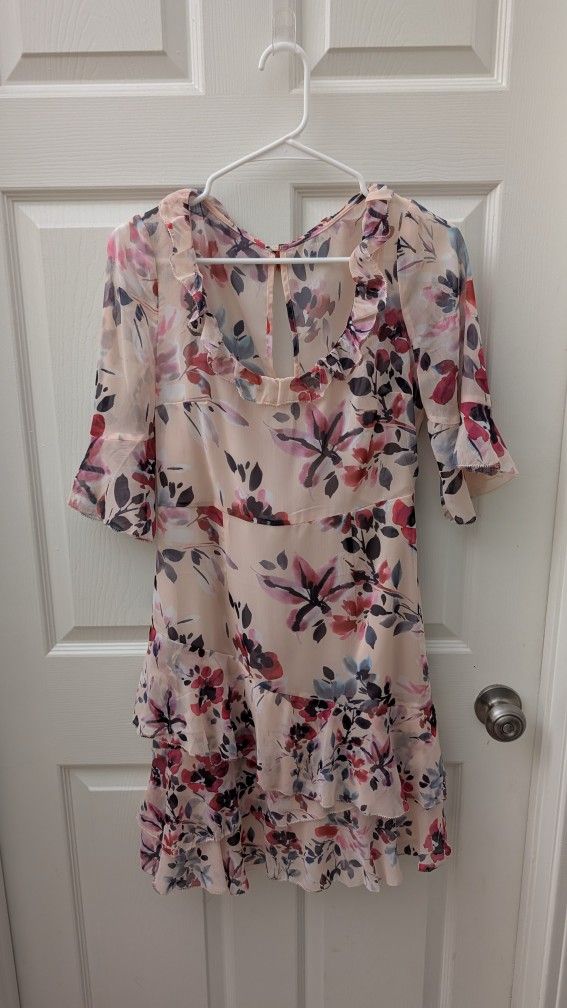 French Connection Linosa Pink Floral Crinkle Tiered Dress Size 4