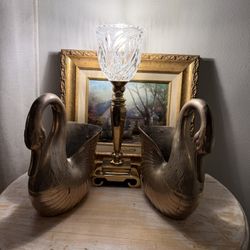 Vintage Cut Crystal Torchiere Accent Lamp with Scrolled Brass Base 