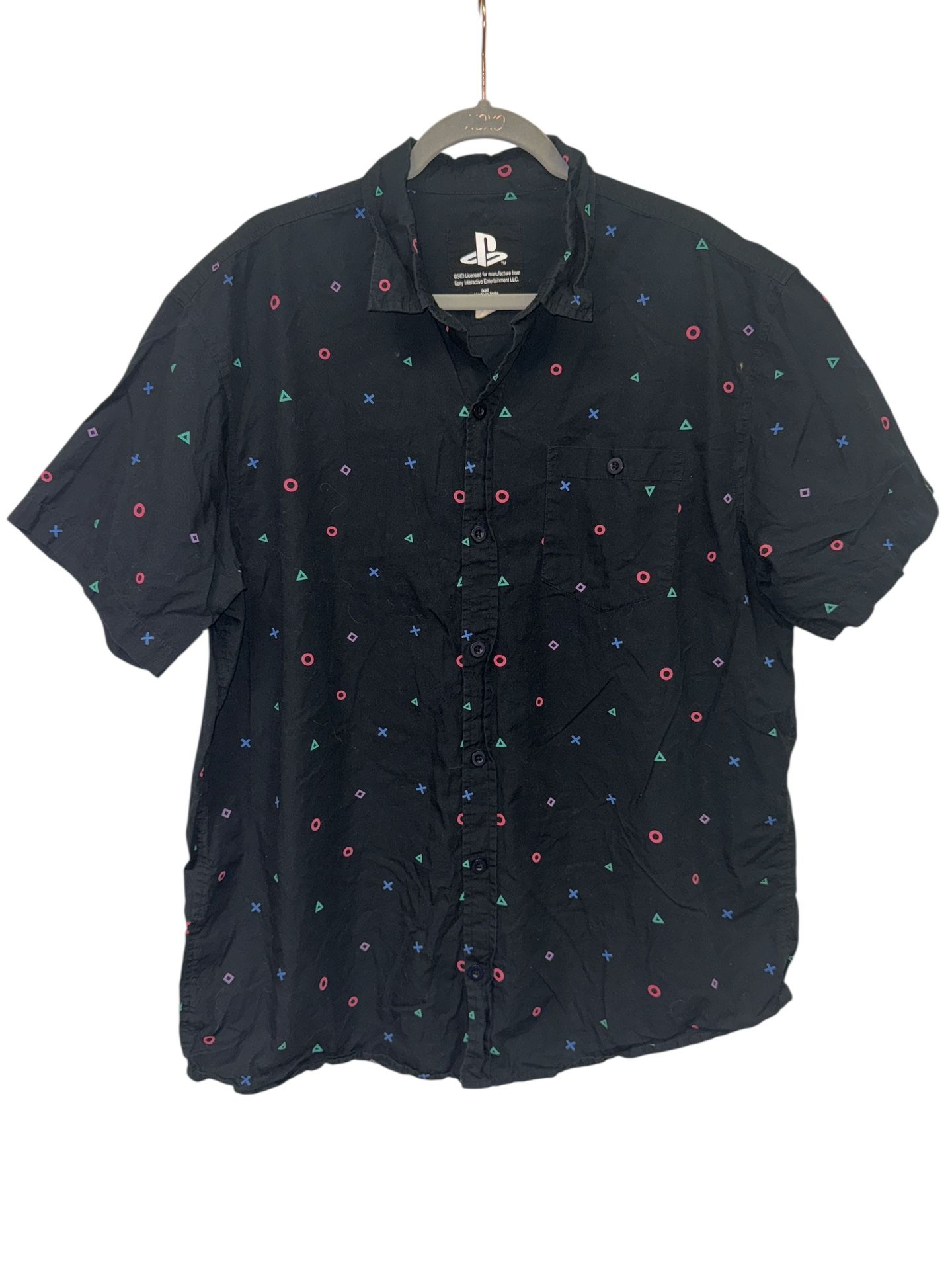 Sony Playstation Mens' Controller Icon Allover Print Woven Button Up Shirt XXL