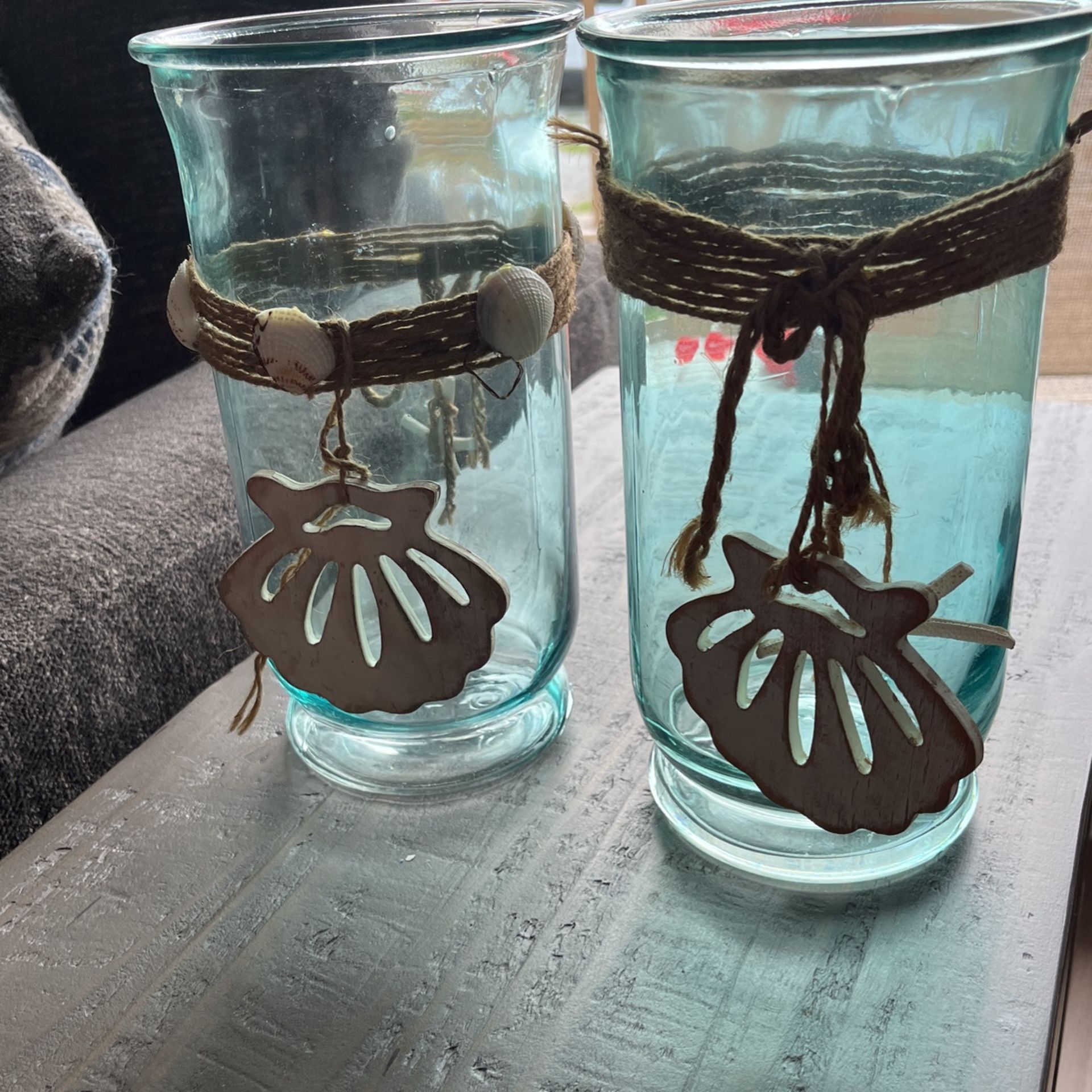Glass Turquoise Sea Shell Candle Holders 