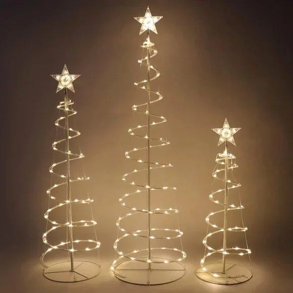 New 3 Packs Spiral Christmas Trees 218 LED Lighted Outdoor Decorations - W White