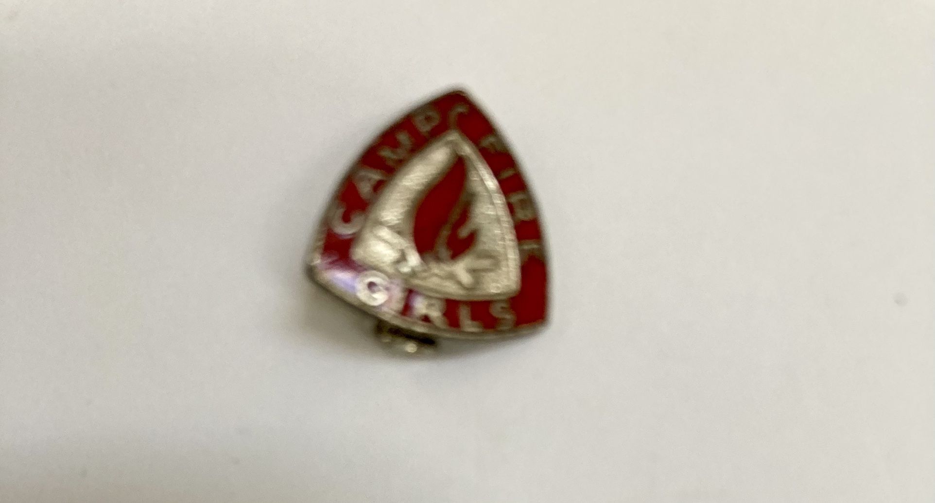 Vintage Label Pin Camp Fire Girls Shield Sterling Silver Red Enamel