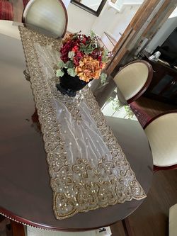 Gold Beaded Embroidered Table Runner