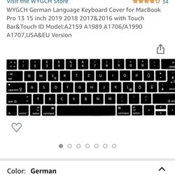 WYGCH German Language Keyboard Cover for MacBook Pro 13 15 inch 2019 2018 2017&2016 with Touch Bar&Touch ID Model:A2159 A1989 A1706/A1990 A1707,USA&EU