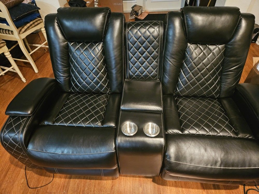 Leather Couch With Double Sided Recliner