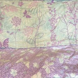 Butterfly lot - reversable comforter, sham, 3 valances, wall board, material, felt cut-outs