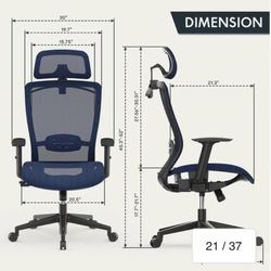 ✌️ FlexiSpot Ergonomic Office Desk Chair 360° Swivel Height Adjustable Mesh Chair Adjustable Headrest, Lumbar Support, Armrest, Blue 