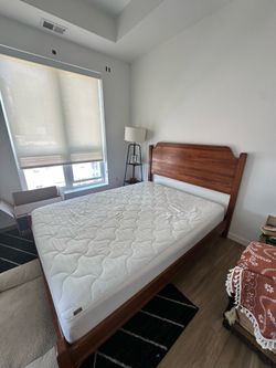 Cherry Wood Queen Bed Frame + Mattress