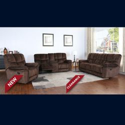 Barcelona Brown Fabric Reclining 3 Piece Living Room Sets---$1599---Wow!!!---No Credit Needed Financing Available 