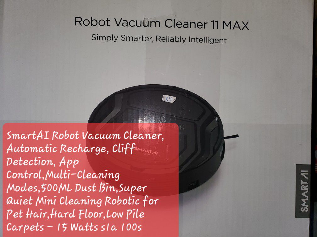 SmartAI Robot Vacuum Cleaner, Automatic Recharge, Cliff Detection, App Control,Multi-Cleaning Modes,500ML Dust Bin,Super Quiet Mini Cleaning Robotic f