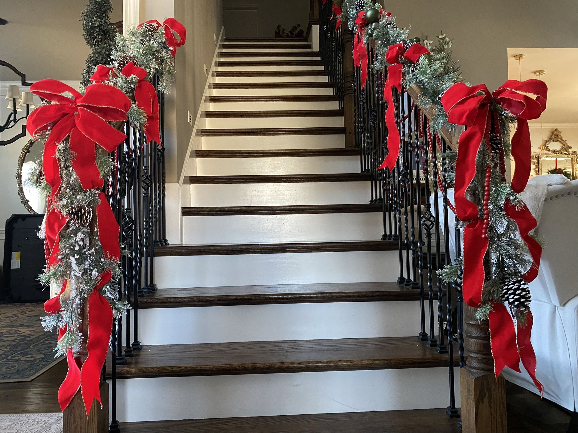 Staircase Garland And Red Ribbon