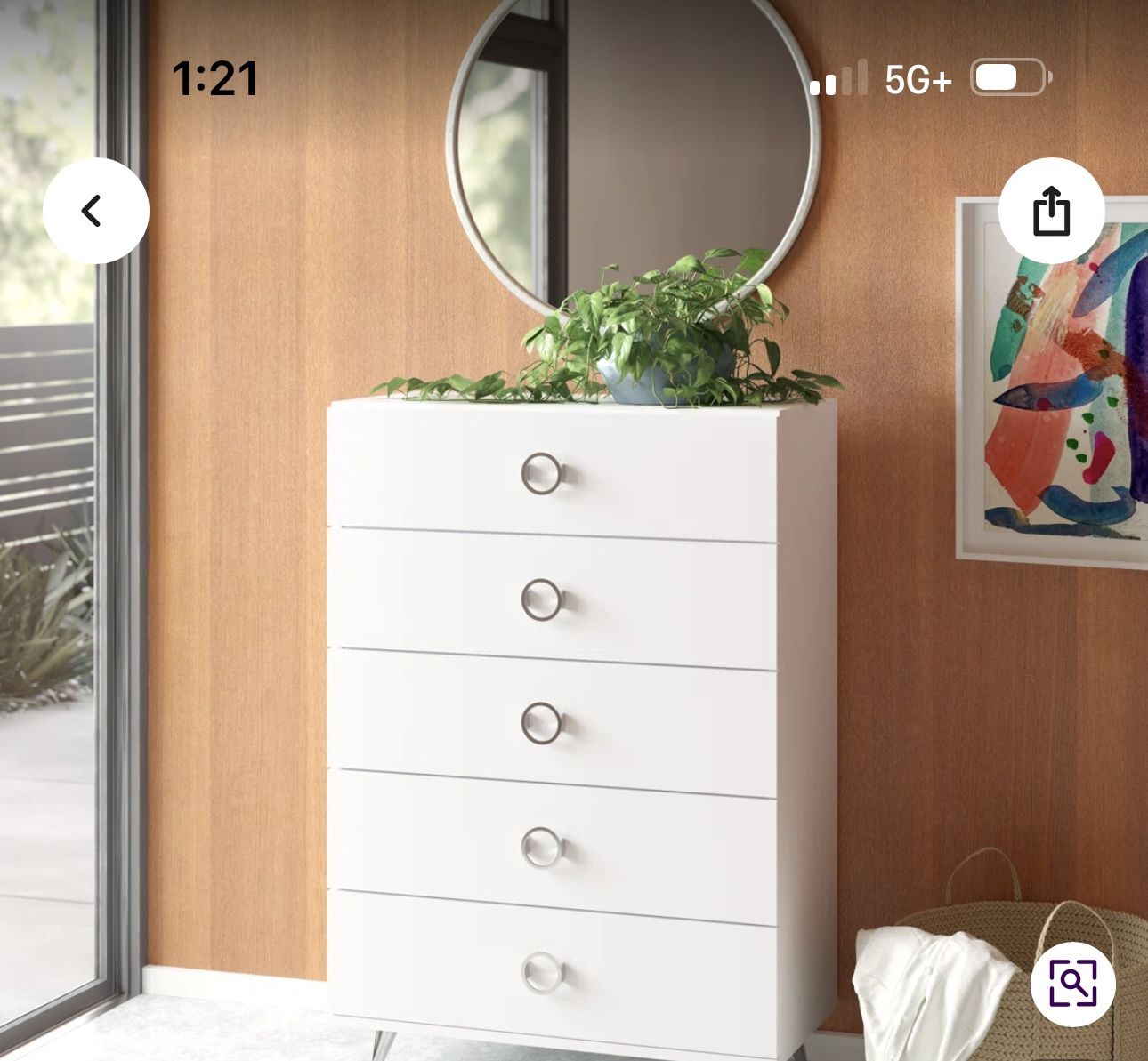 5 Drawer White Dresser