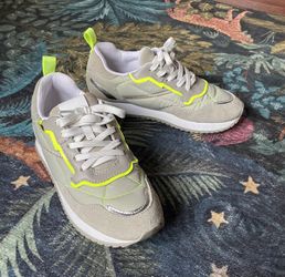 SHUTZ Women’s Sneakers Khaki Green Suede with Neon Trim, 6.5B (Feels close to W6)