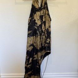 New Style Cheongsam Dress, Black&Gold, Size Medium