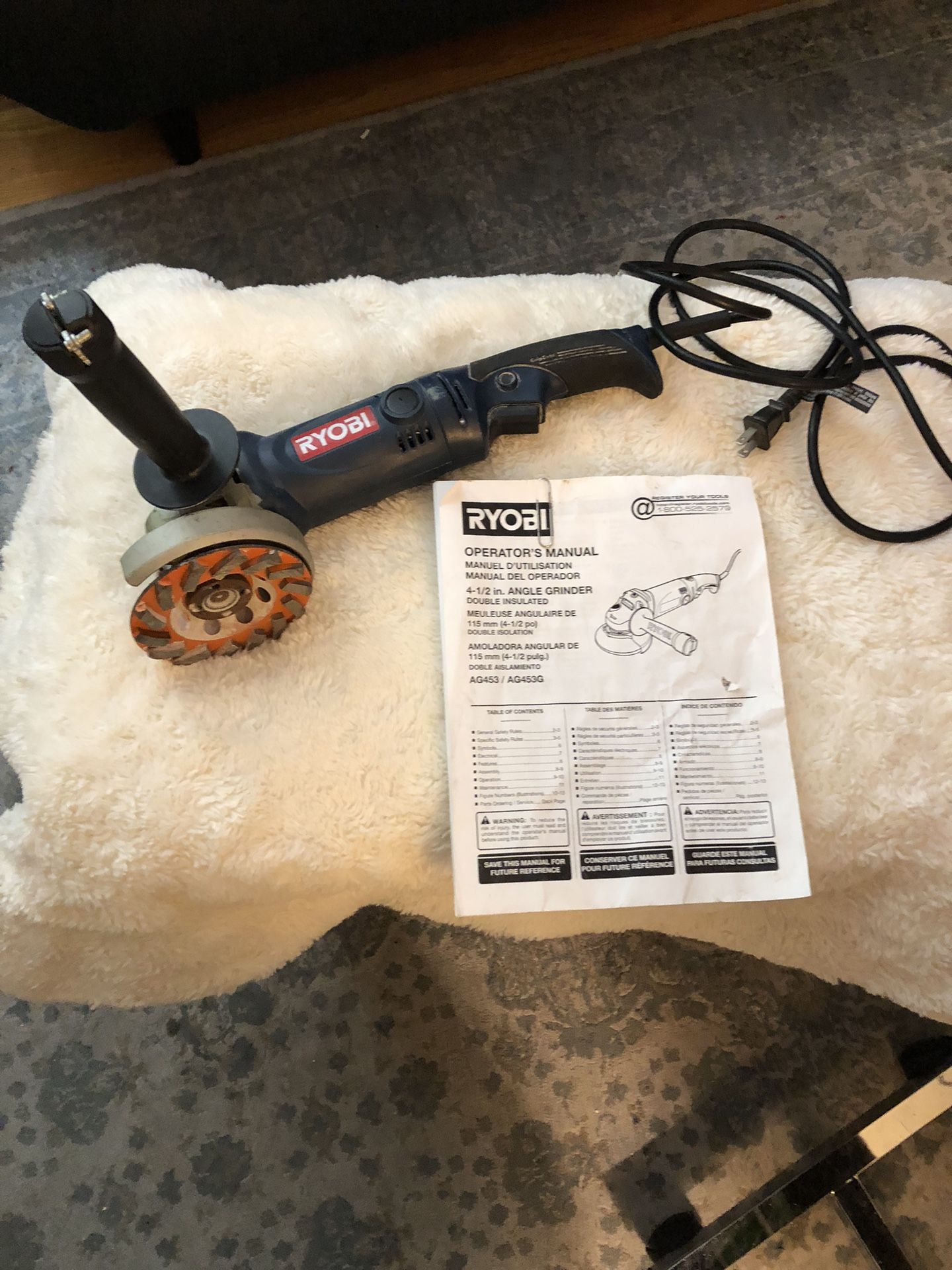 Ryobi 4.5” Angle Grinder with a Turbo Cup Wheel all in Great Condition!   6.5 Amp