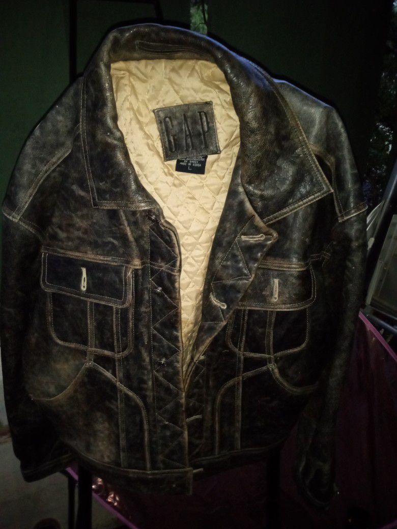 Leather Bomber Jacket Size L