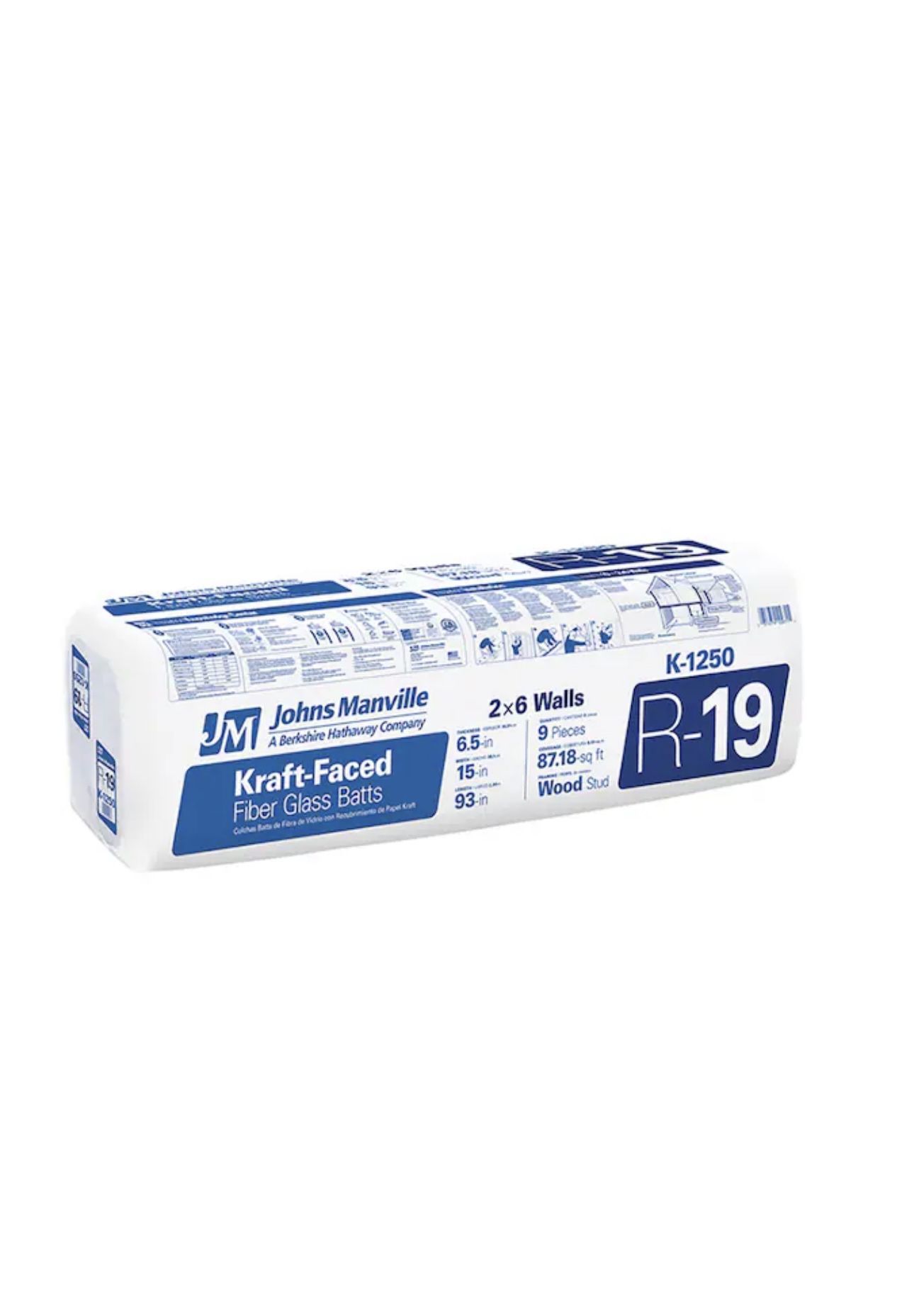 Johns Manville R- 19 Wall Kraft faced Fiberglass Batt Insulation 87.18-sq ft ( 15-in W x 93-in L)