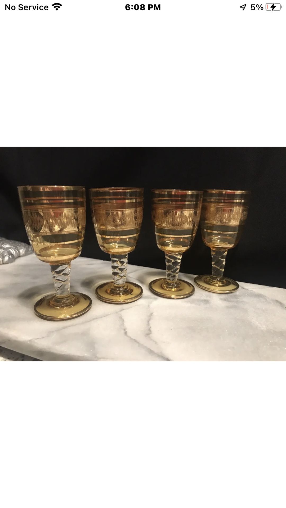 Vintage Set Of 4 Hand Blow Venetian Glass Made In Italy Crystal Cordials 18K