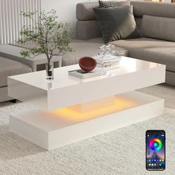 LED Coffee Table Modern High Gloss Black Coffee Table w/20 Colors LED Lights